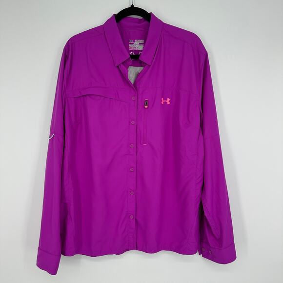 Under Armour Semi Fitted Heat Gear Long Sleeve Button Down Womans Shirt 2XL - Picture 1 of 11